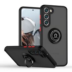 Per Samsung Galaxy S23 + 5G Q Shadow I Ring Kickstand PC e TPU Hybrid Phone Case (nero + rosso)