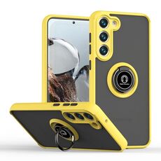 Per Samsung Galaxy S23+ 5G Q Shadow I Ring Kickstand PC e TPU Hybrid Phone Case (giallo)