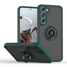 Per Samsung Galaxy S23+ 5G Q Shadow I Ring Kickstand PC e TPU Hybrid Phone Case (verde scuro)