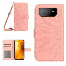 Per Asus ROG Phone 6 Skin Feel Sun Flower Pattern Flip Custodia in pelle per telefono con cordino (rosa)