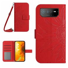 Per Asus ROG Phone 6 Pro Skin Feel Sun Flower Pattern Flip Custodia in pelle per telefono con cordino (rosso)