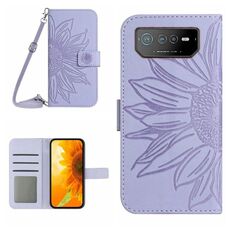 Per Asus ROG Phone 6 Pro Skin Feel Sun Flower Pattern Flip Custodia in pelle per telefono con cordino (viola)