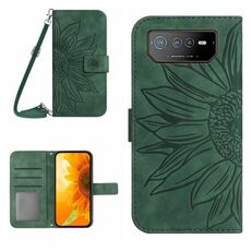 Per Asus ROG Phone 6 Pro Skin Feel Sun Flower Pattern Flip Custodia in pelle per telefono con cordino (verde)