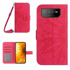 Per Asus ROG Phone 6 Pro Skin Feel Sun Flower Pattern Flip Custodia in pelle per telefono con cordino (rosa rossa)