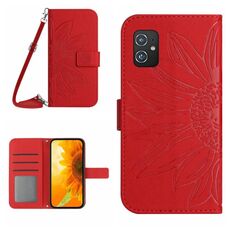 Per Asus ZenFone 8 ZS590KS Skin Feel Sun Flower Pattern Flip Custodia in pelle per telefono con cordino (rosso)