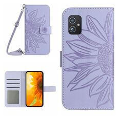 Per Asus ZenFone 8 ZS590KS Skin Feel Sun Flower Pattern Flip Custodia in pelle per telefono con cordino (viola)