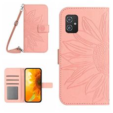 Per Asus ZenFone 8 ZS590KS Skin Feel Sun Flower Pattern Flip Custodia in pelle per telefono con cordino (rosa)