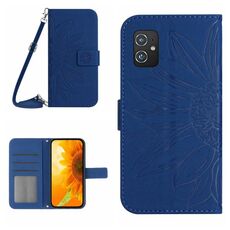 Per Asus ZenFone 8 ZS590KS Skin Feel Sun Flower Pattern Flip Custodia in pelle per telefono con cordino (blu scuro)