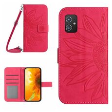 Per Asus ZenFone 8 ZS590KS Skin Feel Sun Flower Pattern Flip Custodia in pelle per telefono con cordino (rosa rossa)