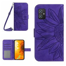Per Asus ZenFone 8 ZS590KS Skin Feel Sun Flower Pattern Flip Custodia in pelle con cordino (viola scuro)