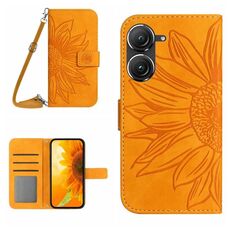 Per Asus ZenFone 9 Skin Feel Sun Flower Pattern Flip Custodia in pelle per telefono con cordino (giallo)