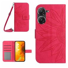 Per Asus ZenFone 9 Skin Feel Sun Flower Pattern Flip Custodia in pelle per telefono con cordino (rosa rossa)