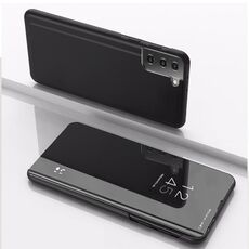 Per Samsung Galaxy S23 + Custodia per telefono in pelle a specchio placcata 5G con supporto (nero)