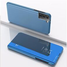 Per Samsung Galaxy S23 + Custodia per telefono in pelle a specchio placcata 5G con supporto (blu)