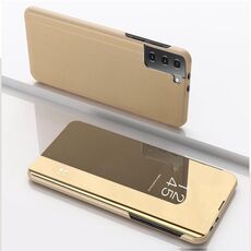 Per Samsung Galaxy S23 + Custodia per telefono in pelle a specchio placcata 5G con supporto (oro)