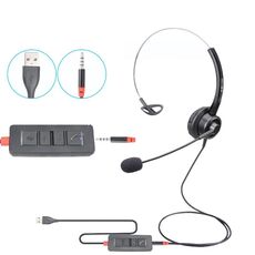 VT200 Cuffia per operatore con cuffia telefonica a orecchio singolo con microfono, specifiche: spina singola da 3,5 mm a USB