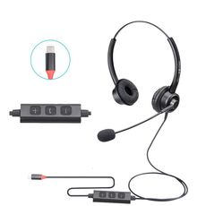 VT200D Cuffia per operatore con doppia auricolare per telefono con microfono, specifiche: tipo C con tasto di risposta