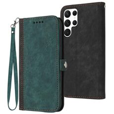 Per Samsung Galaxy S22 Ultra 5G Custodia per telefono in pelle con cinturino a doppia fibbia laterale (verde scuro)
