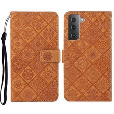 Per Samsung Galaxy S23 + 5G Custodia per telefono in pelle con motivo goffrato in stile etnico (marrone)