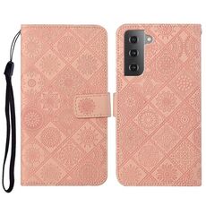 Per Samsung Galaxy S23 + 5G Custodia per telefono in pelle con motivo goffrato in stile etnico (rosa)