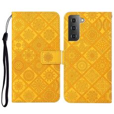 Per Samsung Galaxy S23 + 5G Custodia per telefono in pelle con motivo goffrato in stile etnico (giallo)