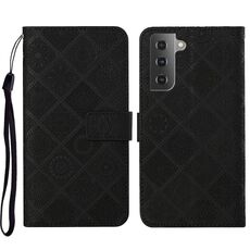 Per Samsung Galaxy S23 + 5G Custodia per telefono in pelle con motivo goffrato in stile etnico (nero)
