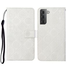 Per Samsung Galaxy S23 + 5G Custodia per telefono in pelle con motivo goffrato in stile etnico (bianco)