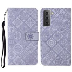 Per Samsung Galaxy S23 + 5G Custodia per telefono in pelle con motivo goffrato in stile etnico (viola)