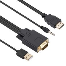 Cavo adattatore da VGA a HDMI con alimentatore per banda audio, lunghezza: 1,8 m (nero)