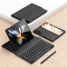 Custodia in pelle per tastiera Bluetooth pieghevole magnetica per Samsung Galaxy Z Fold4 5G (fibra di carbonio)