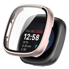 Per Fitbit Versa 4 PC+ Custodia protettiva integrata con pellicola resistente (oro rosa)