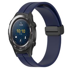 Per Huawei Watch 2 Cinturino per orologio in silicone con chiusura magnetica in tinta unita da 20 mm (blu notte)