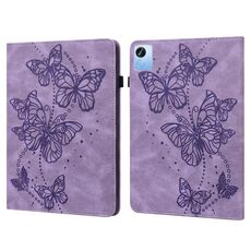 Per Realme Pad X Custodia per tablet in pelle con motivo a farfalla in rilievo (viola)