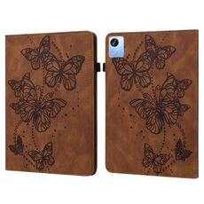 Per Realme Pad X Custodia per tablet in pelle con motivo a farfalla in rilievo (marrone)