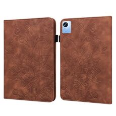 Per Realme Pad X Custodia per tablet in pelle con motivo floreale in pizzo (marrone)
