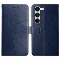 Per Samsung Galaxy S23 + 5G HT01 Custodia per cellulare in pelle con motivo a forma di Y (blu)