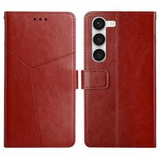 Per Samsung Galaxy S23 + 5G HT01 Custodia per telefono in pelle con motivo a forma di Y (marrone)