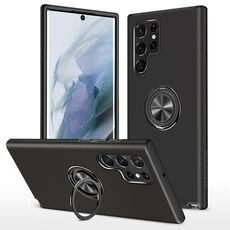 Per Samsung Galaxy S22 Ultra 5G PC + Custodia magnetica in TPU con supporto per anello invisibile (nero)