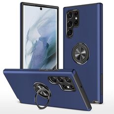 Per Samsung Galaxy S22 Ultra 5G PC + Custodia magnetica in TPU con supporto per anello invisibile (blu navy)