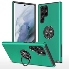 Per Samsung Galaxy S22 Ultra 5G PC + Custodia magnetica in TPU con supporto per anello invisibile (verde scuro)