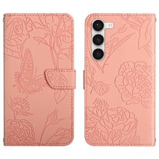Per Samsung Galaxy S23 + 5G HT03 Custodia per telefono in pelle con vibrazione in rilievo a forma di farfalla (rosa)