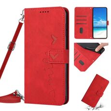 Per Samsung Galaxy S23 + 5G Skin Feel Custodia per telefono in pelle con motivo a cuore con cordino (rosso)