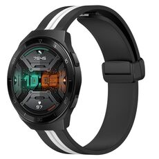 Per Huawei Watch GT 2E Cinturino in silicone pieghevole da 22 mm con chiusura magnetica (nero + bianco)
