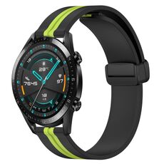 Per Huawei GT2 46mm 22mm Cinturino in silicone pieghevole con chiusura magnetica (nero + verde lime)