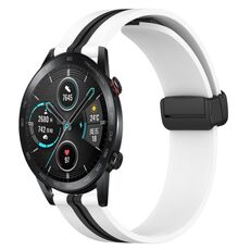 Cinturino per orologio in silicone con chiusura magnetica pieghevole per Honor Magic Watch 2 46 mm 22 mm (bianco + nero)