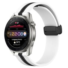 Per Huawei Watch 3 Pro Nuovo cinturino in silicone pieghevole con chiusura magnetica da 22 mm (bianco + nero)
