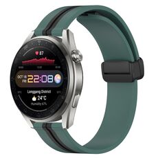 Per Huawei Watch 3 Pro Nuovo cinturino in silicone pieghevole con chiusura magnetica da 22 mm (verde oliva + nero)