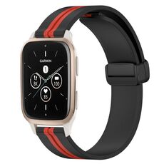 Per Garmin Forerunner Sq2 Music 20 mm pieghevole cinturino in silicone con chiusura magnetica (nero + rosso)