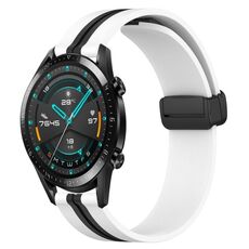 Per Huawei Watch GT2 42mm 20mm Cinturino in silicone pieghevole con chiusura magnetica (bianco + nero)