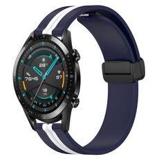 Per Huawei Watch GT2 42mm 20mm Cinturino pieghevole in silicone con chiusura magnetica (blu notte + bianco)